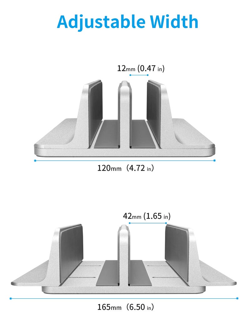 JARLINK Vertical Laptop Stand Holder, Aluminum Double Desktop Stand Holder with Adjustable Dock (Up to 17.3 inch), Compatible with MacBook, Surface, Chromebook, and Gaming Laptops, Silver - Image 3